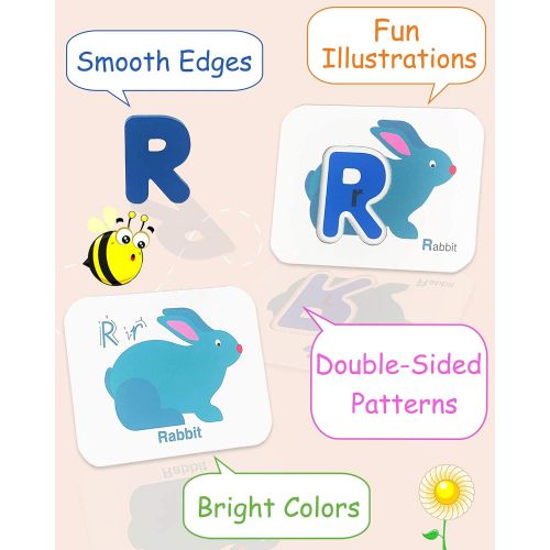  [아마존베스트]Berkshiled Number and Alphabet Flash Cards for Toddlers 2-4 Years, ABC Montessori Educational Toys Gifts for 2 3 4 year old Preschool Learning Activities Wooden Letters and Numbers Animal Puz
