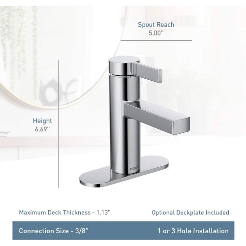  Moen 84774 Beric One-Handle Single Hole Bathroom Faucet with Drain Assembly, Chrome
