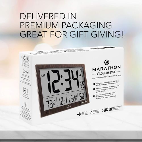  Marathon MARATHON CL030062GG Slim-Jumbo Atomic Digital Wall Clock with Temperature, Date and Humidity (Gray)