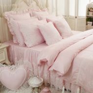 Abreeze 4-Piece Girls Fairy Bedding Sets Lace Design, Girls Bedding Romantic Princess Cotton Duvet Cover Set Twin Pink