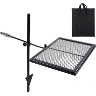 REDCAMP Swivel Campfire Grill Heavy Duty Steel Grate, Over Fire Camp Grill with Carrying Bag for Open Flame Cooking