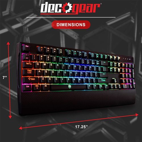  Deco Gear Mechanical Gaming Keyboard, Anti-Ghosting, Ergonomic Fixed Palm Rest, Full Customizable RGB Backlit, Carbon Fiber Design, Outemu Blue Switch, Wired, Black