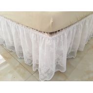BERTERI Two Layers Lace Yarn Twin Full Queen King Size Bedspread Princess Without Bed Surface Elastic Band Bed Skirt(Beige Yarn, White Lace)