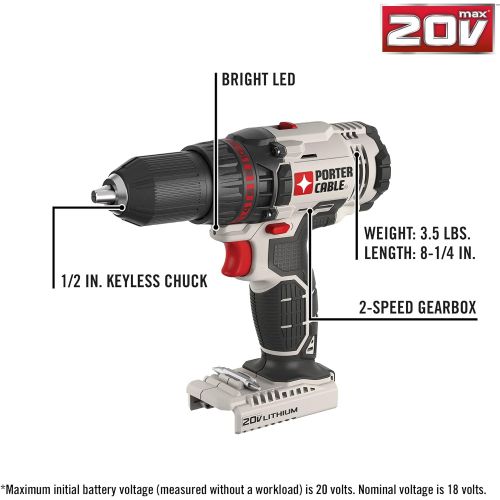  [아마존베스트]PORTER-CABLE 20V MAX Cordless Drill Combo Kit, 4-Tool (PCCK615L4)