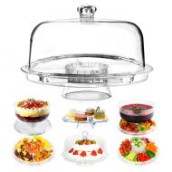 Dome Cake Stand | 6 in 1 Multifunctional 12 Inch Serving Platter with Crystal Clear Acrylic Display for Dessert Tray Fruit Cookie Sweets Muffin Salad Server Punch Bowl for Weddings
