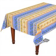 Le Cluny French Linens 58 Square Monaco Blue Cotton Coated Provence Tablecloth by Le Cluny