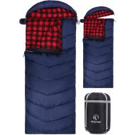 REDCAMP Flannel Sleeping Bag for Adults, Comfortable Cotton Sleeping Bags for Camping with Detachable Hood, Red/Grey/Blue