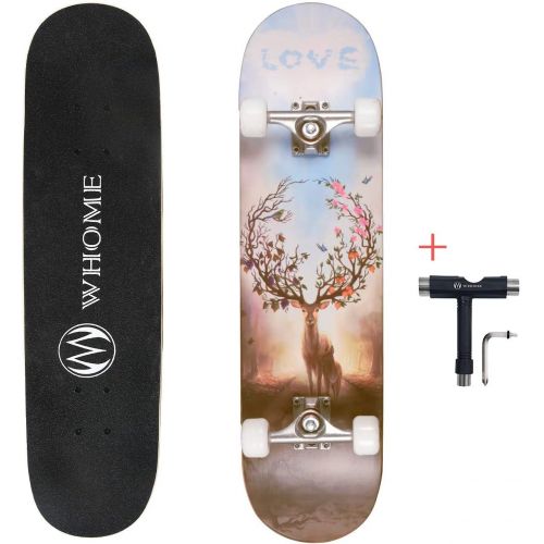  WHOME Pro Skateboard Complete for Adult Youth Kid and Beginner - 31 Double Kick Concave Street Skateboard 8 Layer Alpine Hard Rock Maple Deck ABEC-9 Bearings Includes T-Tool