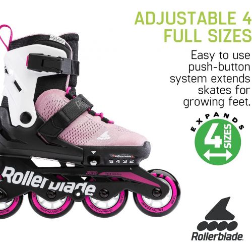 롤러블레이드 Rollerblade Microblade Kids Adjustable Fitness Inline Skate, Pink/White, Junior, Youth Performance Inline Skates