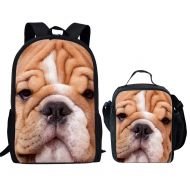 Showudesigns Pug Dog Print School Backpack Bookbag and Lunch Box Bag for Kids Girls Boys