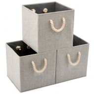 EZOWare [Set of 3] Foldable Fabric Storage Cube Bins with Cotton Rope Handle, Collapsible Resistant...