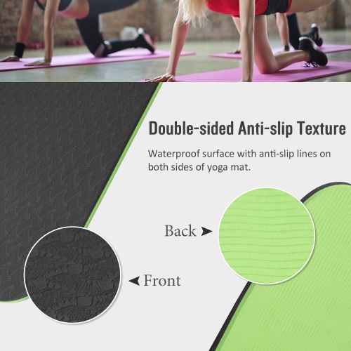  SaphiRose Non-Slip Yoga Mat with Alignment Lines TPE Home Fitness Eco-Friendly Exercise & Workout Mat with Carrying Strap Types of Yoga