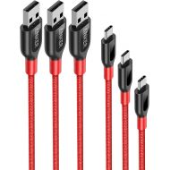 USB Type C Cable, Anker [3-Pack] Powerline+ USB-C to USB-A, Double-Braided Nylon Fast Charging Cable, for Samsung Galaxy S10/ S9 /S9+ /S8, MacBook and More(Red)(3ft+6ft+10ft)