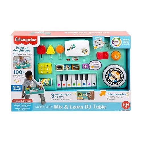 피셔프라이스 Fisher-Price Laugh & Learn Baby & Toddler Toy Mix & Learn DJ Table Musical Activity Center with Lights & Sounds for Ages 6+ Months