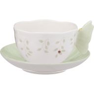 Lenox Butterfly Meadow Figural Green Cup and Saucer, 0.95 LB, White