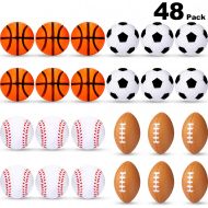 Blulu Mini Stress Balls, Sports Stress Balls, Including Soccer Ball, Basketball, Football, Baseball Foam Balls for Party Favor Toy (48 Pieces)