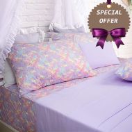 Brandream Pink Lavender Unicorn Bedding Sets Queen Size Girls Unicorn Sheets 100% Cotton Bed Sheet Set Deep Pocket 18 Inch(1 Top Sheet + 1 Fitted Sheet + 2 Pillowcases)