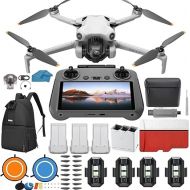 DJI Mini 4 Pro Folding Drone with RC 2 Remote (With Screen) Fly More Combo, 4K HDR Video Camera for Adults, Under 249g, Omnidirectional Sensing, 3 Batteries Bundle with 128 gb SD Card Strobe Lights and More