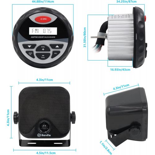  [아마존베스트]Herdio Receiver/Speaker Package, Bluetooth, MP3/USB AM/FM Marine Stereo Bundle for Boat ATV UTV SPA.