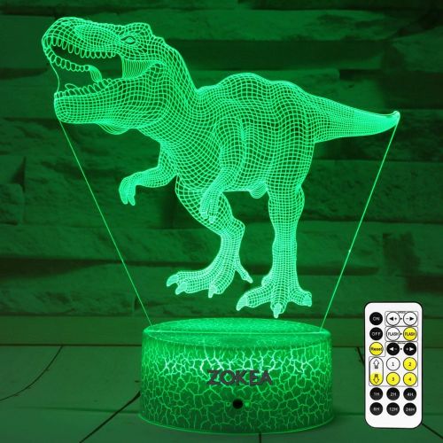  [아마존베스트]ZOKEA Dinosaur Toys, Dinosaur Gifts for Boys 7 Colors Changing 3D Dinosaur Night Light (4 Patterns) with Timer & Remote Control & Smart Touch, Gifts for Boys Girls Age 2 3 4 5 6 7