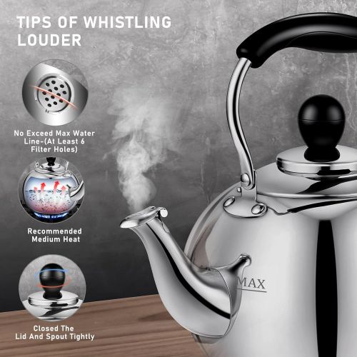  [아마존베스트]DclobTop Tea Kettle Whistling, Stainless Steel Teakettle for All Stovetop With Ergonomic Handle - 3.9 Quart Whistling Teapot