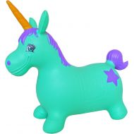 AppleRound Unicorn Bouncer with Hand Pump, Inflatable Space Hopper, Ride-on Bouncy Animal (Turquoise)