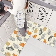 USTIDE 2Pcs Non-Skid/Slip Rubber Back Kitchen Rug Sets Waterproof and Oil Proof Carpet Doormat,Pineapple Cats