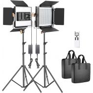 [아마존베스트]Neewer 2 Packs Advanced 2.4G 480 LED Video Light Photography Lighting Kit, Dimmable Bi-Color LED Panel with LCD Screen, 2.4G Wireless Remote and Light Stand for Portrait Product Ph