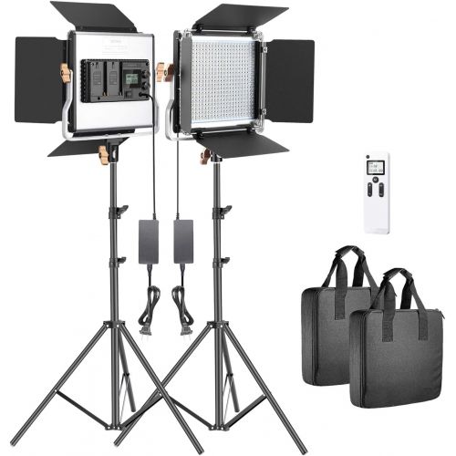 니워 [아마존베스트]Neewer 2 Packs Advanced 2.4G 480 LED Video Light Photography Lighting Kit, Dimmable Bi-Color LED Panel with LCD Screen, 2.4G Wireless Remote and Light Stand for Portrait Product Ph