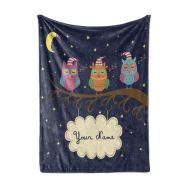 Personalized Corner Custom Sleepy Owls Purple Fleece Throw Blanket for Kids - Boys Girls Baby Toddler Infants Good Night Sleepy Time Blankets for Bed (Adult 60x80)