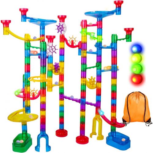  [아마존베스트]Meland Marble Run Sets for Kids - 142Pcs Marble Race Track Marble Maze Madness Game STEM Building Tower Toy for 4 5 6 + Year Old Boys Girls(113 Pcs + 25 Glass Marbles + 4 Led Lighted Marb