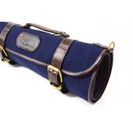 Boldric 9 Pocket Knife Bag, Roll Up Canvas with Handle and Shoulder Strap, Top Quality Portable Chef Knives Case Storage Bag, Navy, 18-inch