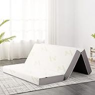 Queen Folding Mattress, Inofia 4-Inch Tri-fold Mattress with Memory Foam, Ultra Soft Bamboo Cover, Non-Slip Bottom, and Breathable Mesh Sides, Mattress Topper - Queen Size