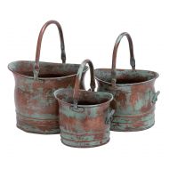 Benzara Tinged Metal Bucket Planter with Handles, Set of 3, Green