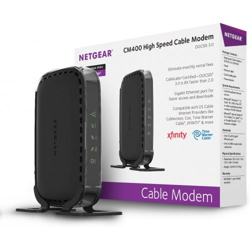  [아마존베스트]NETGEAR Cable Modem CM400 Compatible with Cable Providers Xfinity by Comcast, Spectrum, Cox | For Cable Plans Up to 100 Mbps | DOCSIS3.0, Black (CM400-100NAS)