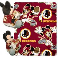 2 Piece NFL Redskins Throw Blanket Full Set With Disney Mickey Mouse Character Shaped Pillow, Sports Patterned Bedding Team Logo Fan Maroon, Gold, White, Polyester