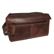 Paul & Taylor Leather Hunter Dual Top Zip Toiletry Travel Shave Kit Brown