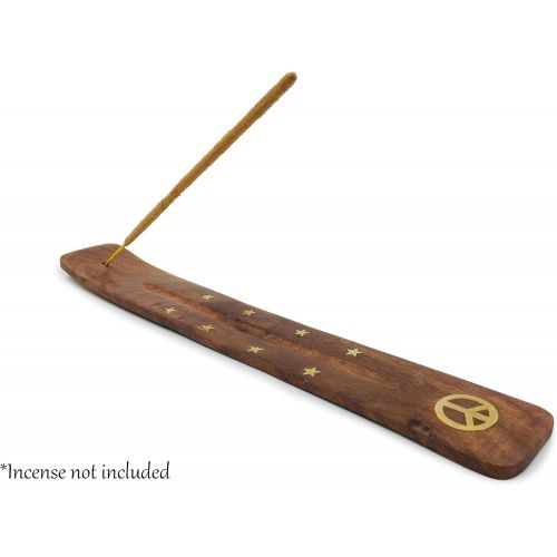  인센스스틱 Alternative Imagination Peace Sign Inlay Wooden Incense Holder, 10 Inches Long, for Single Incense Sticks