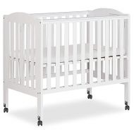 2-In-1 Portable Folding Stationary Side Crib In White, Greenguard Gold Certified, Two Adjustable Mattress Height Positions,Made Of Solid Pinewood, Flat Folding Crib