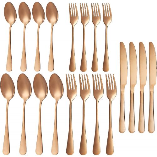  [아마존베스트]N,A 20-Piece Silverware Flatware Cutlery Set, Stainless Steel Utensils Service for 4, Include Knife/Fork/Spoon, Mirror Polished, Dishwasher Safe (Golden)