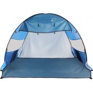 FRUITEAM Pop Up Beach Tent Sun Shelter for 3-4 Person with UV Protection for Camping/Outdoor/Beach, Blue