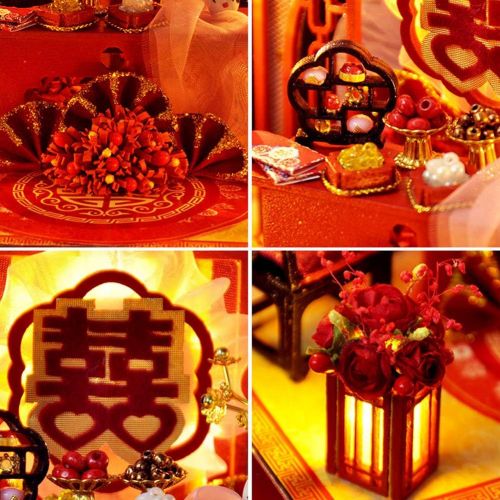  WYD Chinese Wedding Scene Jewelry Box, Wooden DIY Assembled Dollhouse Kit, Scene Building Model for Birthdays and Festive Gifts for Loved Ones and Friends