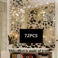 TTSAM 72PCS Silver Mirror Decals Acrylic Cobblestone Shape Wall Stickers [18PCS4 Set], Cobblestone Shape DIY Decor for Home Room Bedroom Office Decoration Silver Mirror