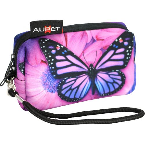  AUPET Purple Butterfly Design Digital Camera Case Bag Pouch Coin Purse with Strap for Sony Samsung Nikon Canon Kodak