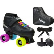 [아마존베스트]Epic Skates New! Epic Super Nitro Rainbow Indoor / Outdoor Quad Roller Speed Skate 4 Pc. Bundle w/ Bag & Jam Plugs (Youth 1)