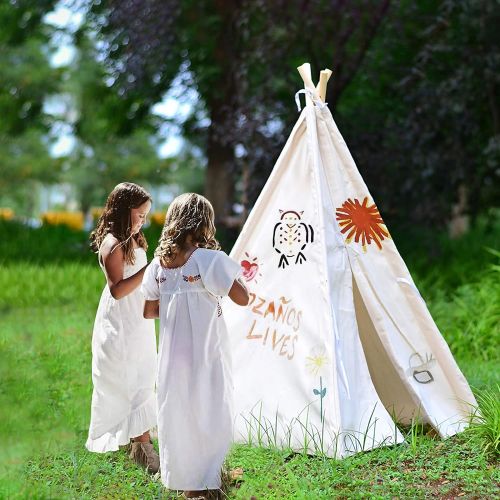  [아마존베스트]IREENUO Teepee Tent for Kids with Twinkle Star Lights & Carry Case & Padded Mat Foldable Children Play Tents Playhouse Toys for Girls/Boys Indoor & Outdoor Playing White Color