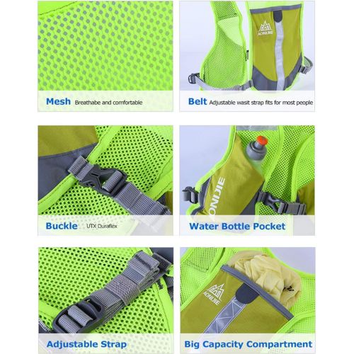  AONIJIE Men Women Ultralight Running Vest Pack Reflective Breathable Hydration Backpack for Hiking Camping Marathon Cycling Race (Blue - with 2 pcs 250ml Bottles)