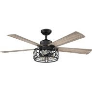 Parrot Uncle Ceiling Fan with Lights Remote Control Farmhouse Black Ceiling Fan with Cage Lights, 52 Inch
