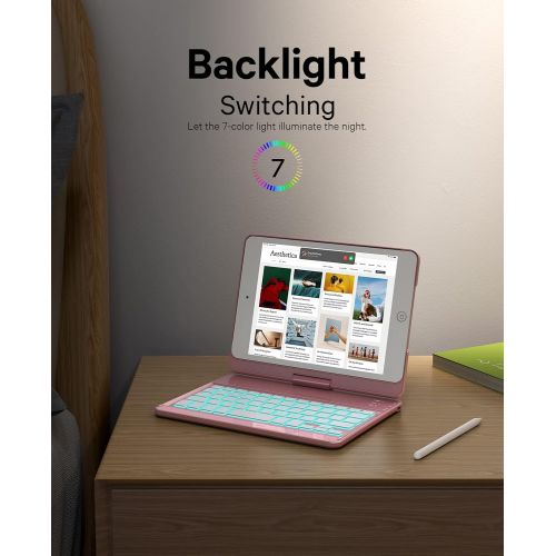  [아마존베스트]GreenLaw iPad Mini 5/ Mini 4 Keyboard Case - 7 Colors Backlit 360 Rotate 180 Flip Wireless Smart Folio Auto Sleep/Wake Hard Cover fit iPad Mini 5 2019(5th Gen)/ iPad Mini 4 2015, Rosegold