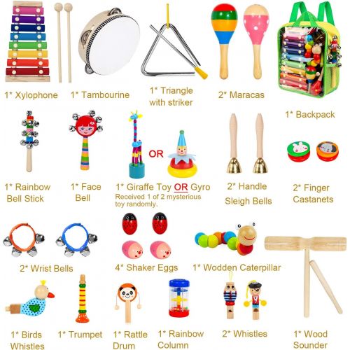  [아마존베스트]TAIMASI Kids Musical Instruments, 33Pcs 18 Types Wooden Percussion Instruments Tambourine Xylophone Toys for Kids Children, Preschool Education Early Learning Musical Toy for Boys